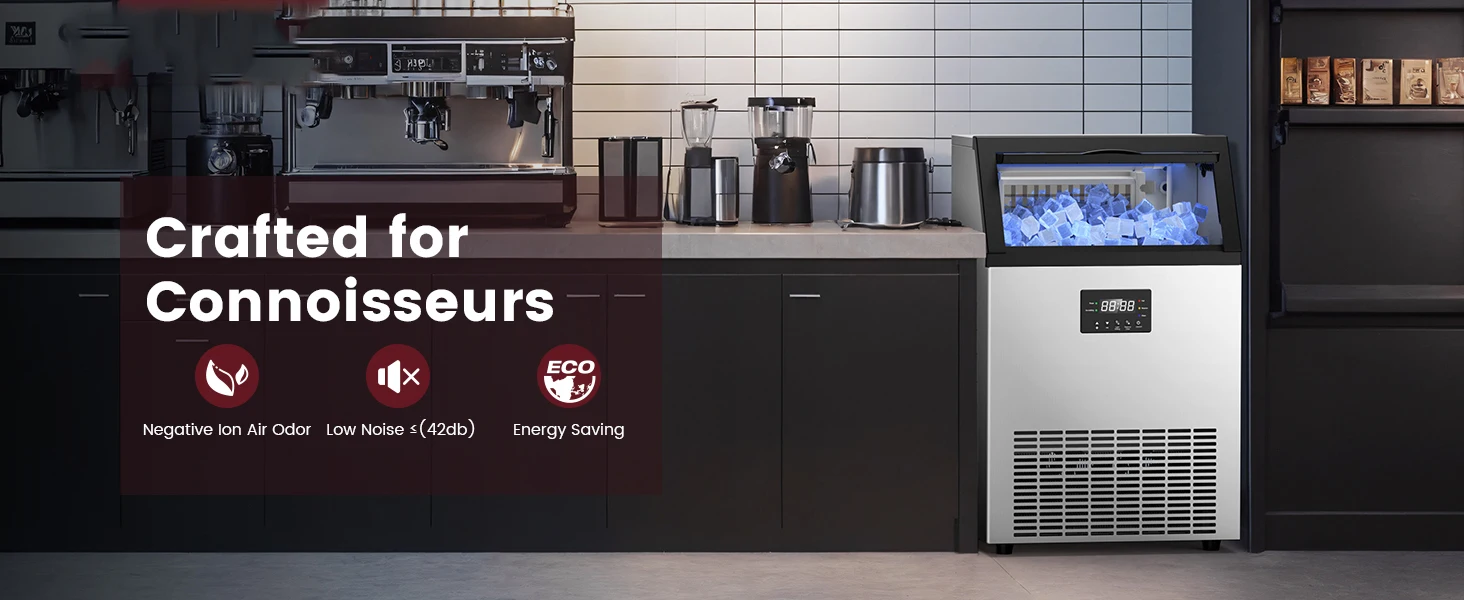 Commercial Ice Maker Machine – 200Lbs/24H, 50LBS Storage Bin, Self-Cleaning, Stainless Steel – Freestanding Or Built-In
