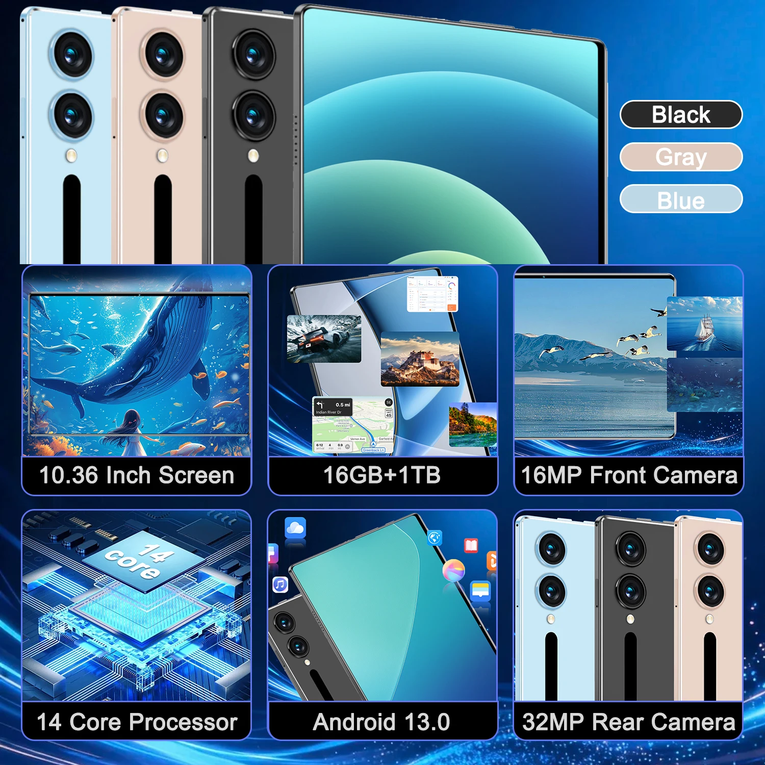 16GB+1TB 2026 Original Tablet Android13 10.36 Inch HD 20000mAh 14 core 5G Dual SIM Bluetooth WiFi GPS Tables