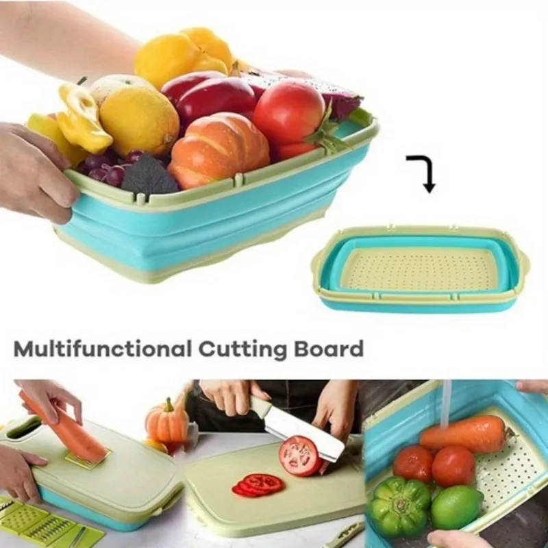 9 in 1 Camping cutting board Foldable cutting board with water filter Multi-functional Kitchen vegetable wash bask