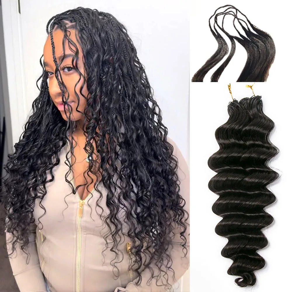 Loose Deep Wave Boho Braids 100% Human Hair Extension Miracle Knots Crochet Human Hair Feathered Human Crochet Hair For Braiding 1