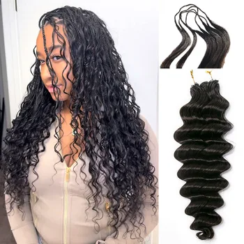 Loose Deep Wave Boho Braids 100% Human Hair Extension Miracle Knots Crochet Human Hair Feathered Human Crochet Hair For Braiding 1