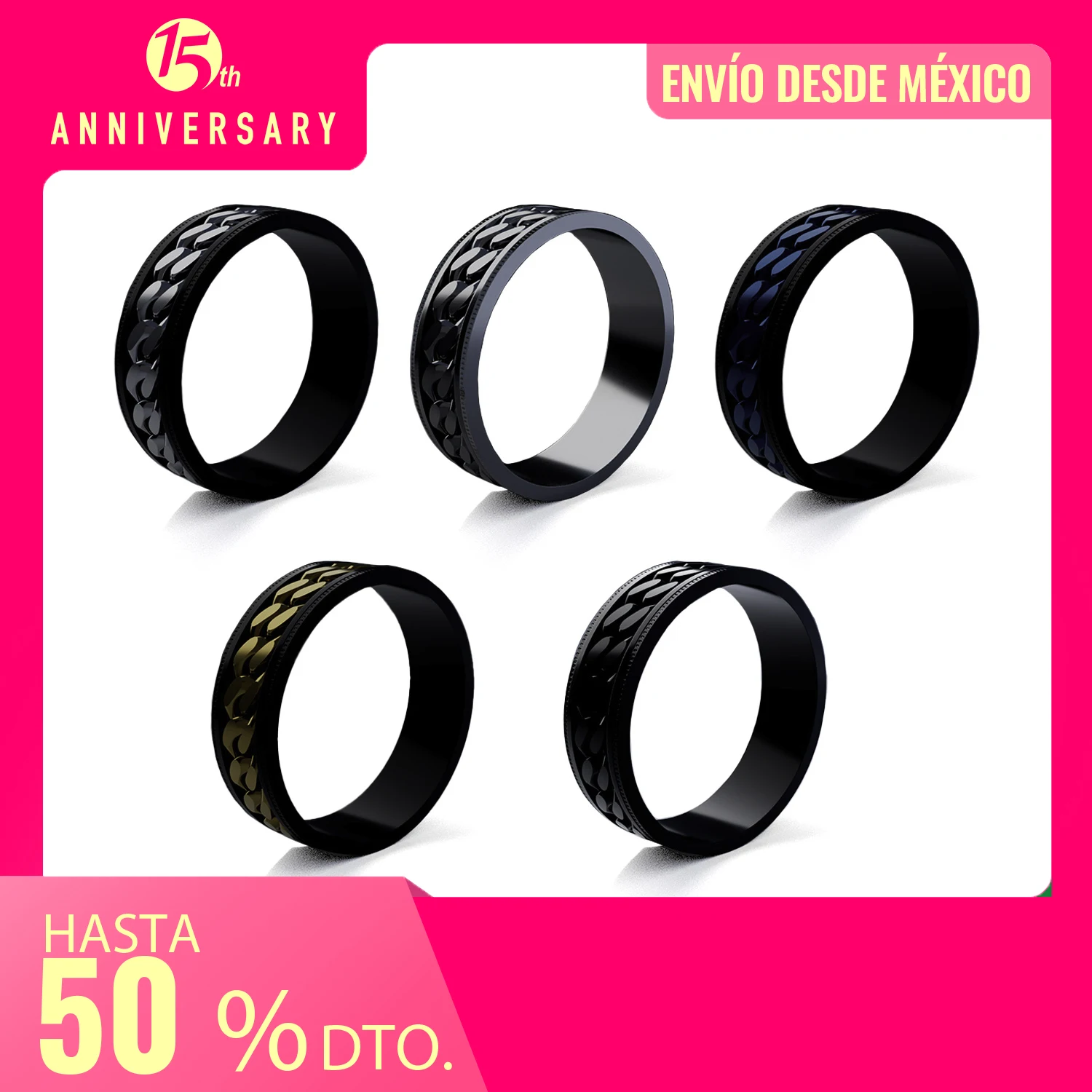 Set 5 Piezas anillo Acero Inoxidable Shendy Vendy Joyería Antiestres