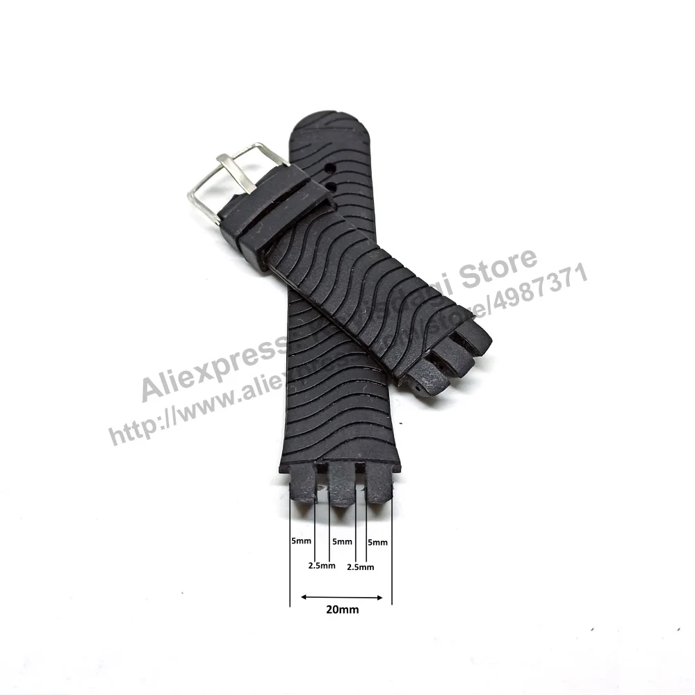 

20mm Black Silicone/Rubber Wave Pattern Replacement Watch Band Strap Comp. for Swatch Chrono , Irony