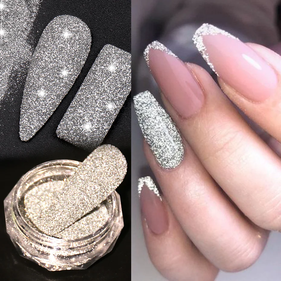 Reflective Glitter Powder Nail Art Chrome Pigment Silver Sparkly Glitter Diamond Decor Manicures Holographic Dust Supplies SAS52,nail powder,nail glitter,nail pigment,nail decoration,nail decorations