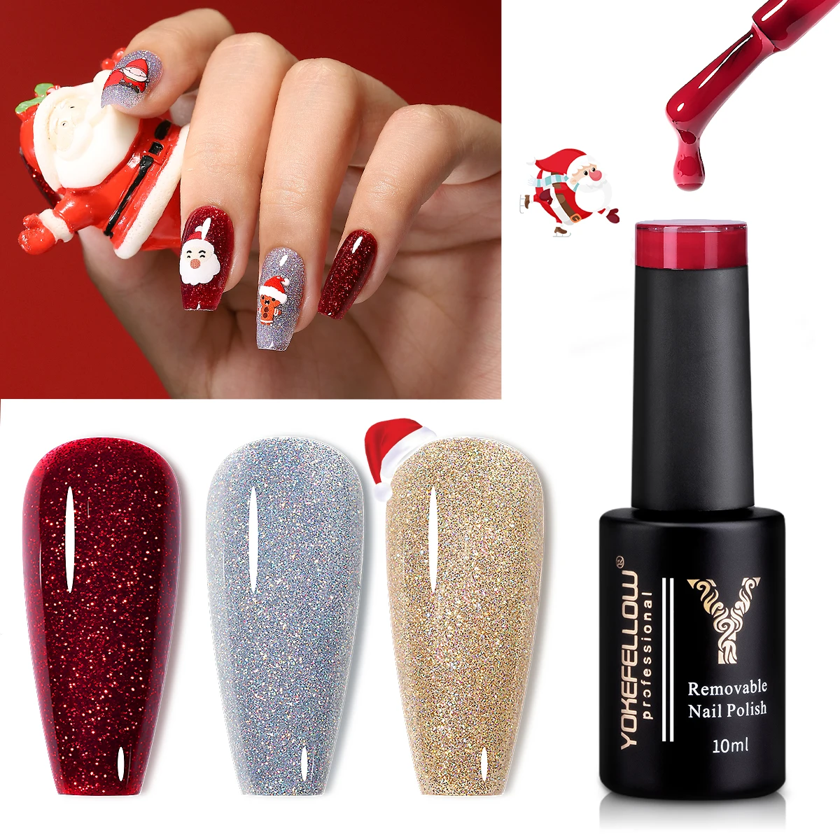 

YOKEFELLOW 10ML Gel Polish Manicure For Nail Christmas Semi Permanent Varnish Glitter Gel Polish Soak Off LED for Nail ArtDesign