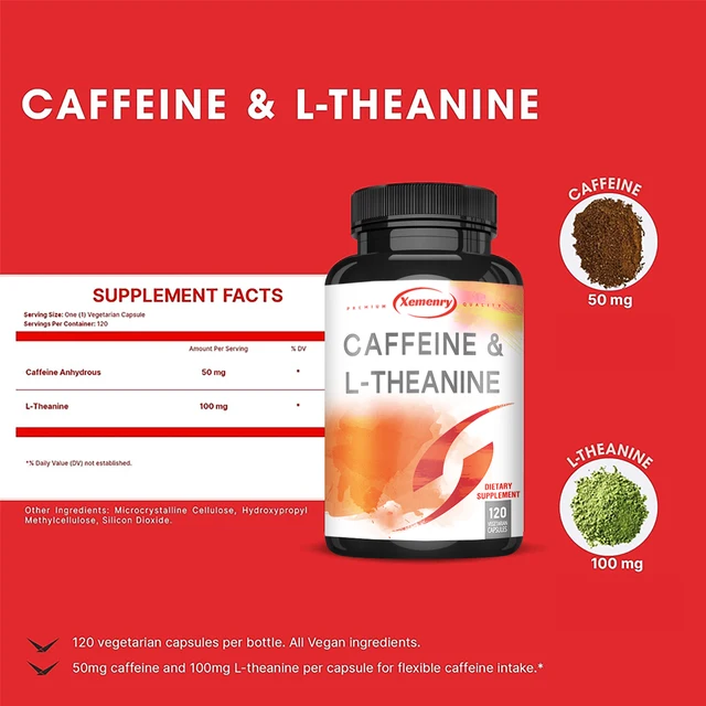 2217-036375.jpg Caffeine & L-Theanine Capsules - Enhances Energy Levels, Focus and Concentration - 120 Capsules