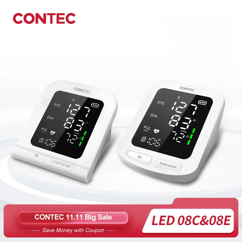 CONTEC Portable Automatic Digital Blood Pressure Monitor BP Monitor Monitoring Leval Sphygmomanometer Big LED Display 08C/08E