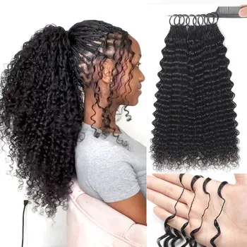 Deep Wave Feather Crochet Human Hair For Braiding Boho Braids 100% Human Hair Extension Pre-Separated Miracle Knots Crochet Hair 1