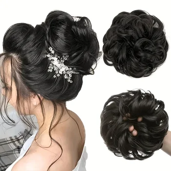 Chignon Sintetico Elegante Ricciolo Ondulato, Topper per Capelli Effetto Disordinato, Voluminoso, Resistente al Calore, Facile da Acconciare per Donna