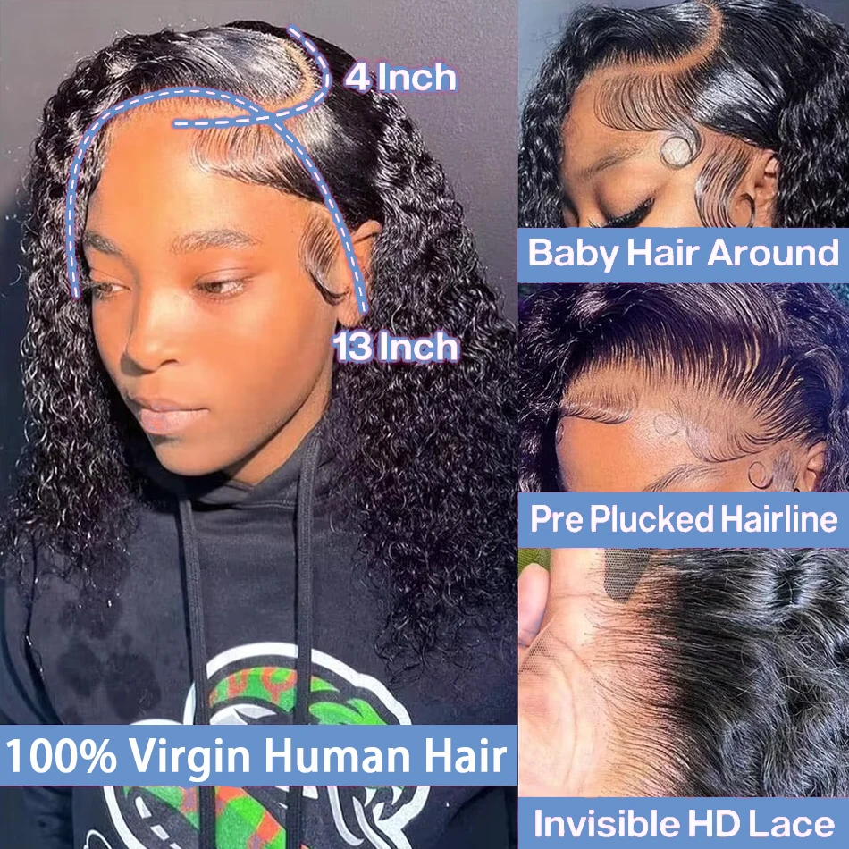 Vietnam Curly Short Bob 13x4 Transparent Lace Frontal Wig Human Hair Deep Wave 4x4 Lace Closure Wigs 250% Density For Women