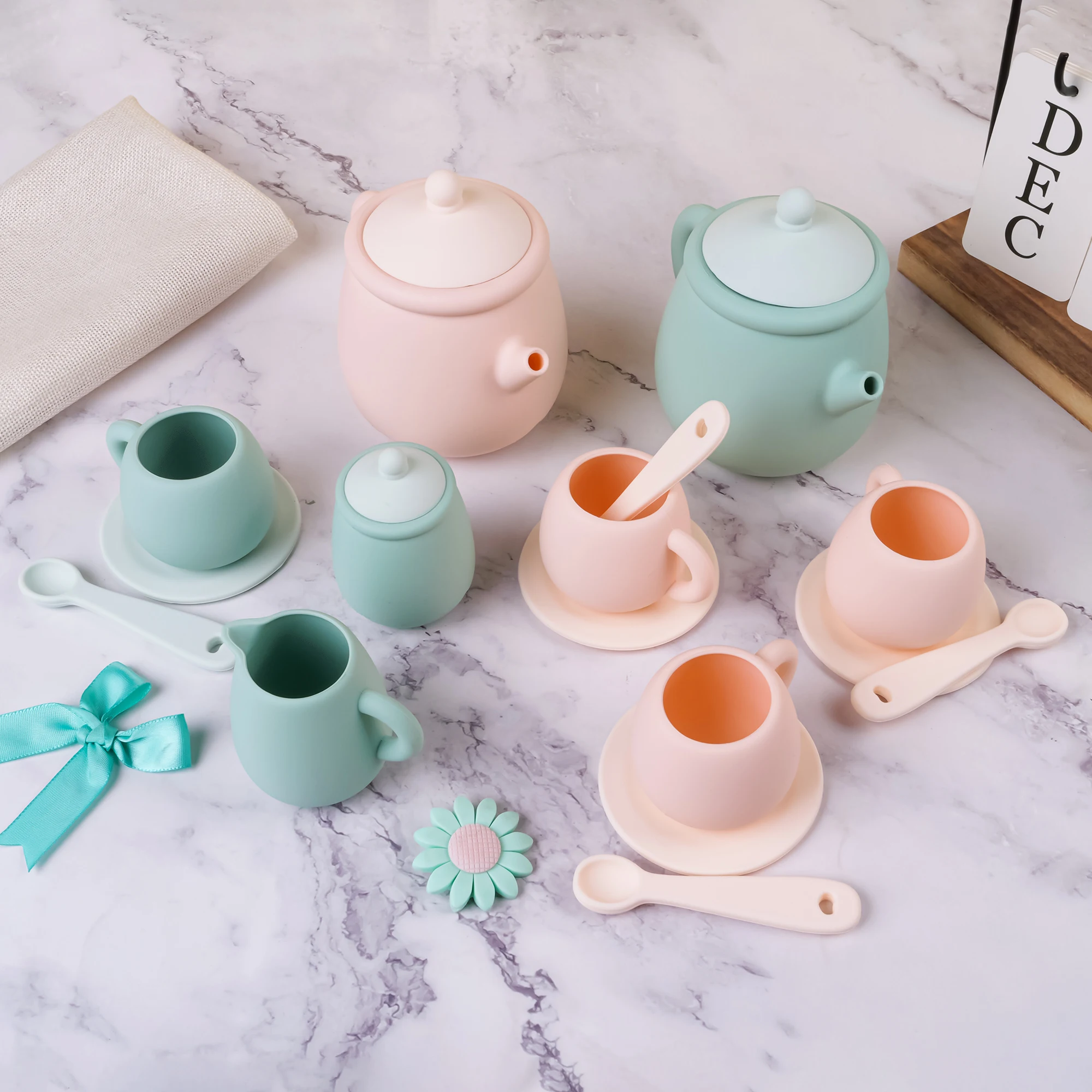 Wooden Tea Set Toy Tea Set Toy 5PCS/1Set Silicone Toddler Toys Teacup Toys Set For Little Girls Boys Silicone BPA Free Tea Set For Kids Tea Time