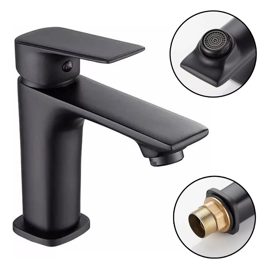 Robinet bas Cuba salle de bain évier Monoson mitigeur luxe noir Hd10b