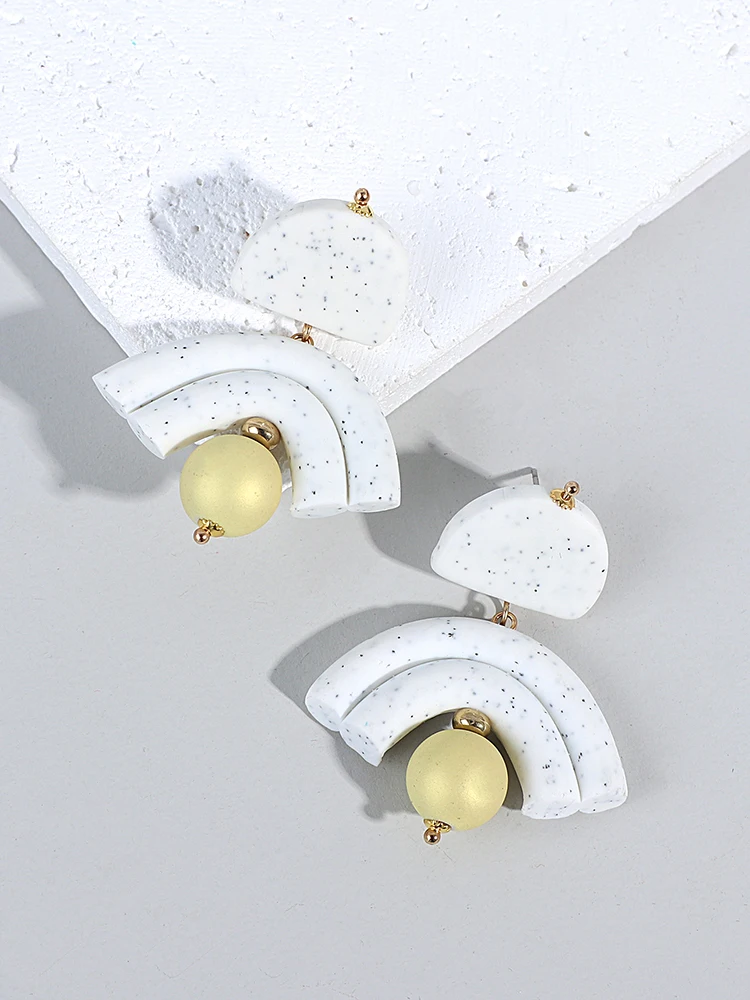 AENSOA Unusual Speckled White Polymer Clay Earrings for Women Handmade  Yellow Bead Pendientes Geometric Drop Earrings Jewelry - AliExpress