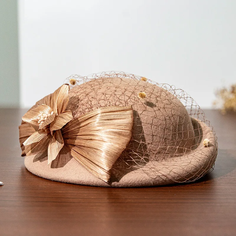 HIMESPORT Fascinators in feltro di lana bianca Cappelli da