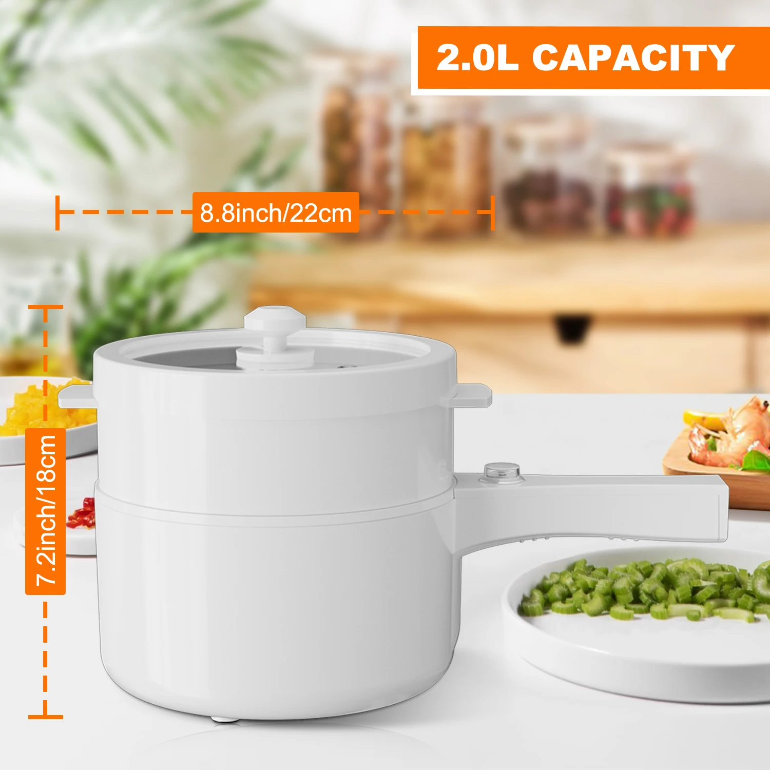Hot Pot Electric, 2L Rapid Ramen Cooker for Dorm, Electric Pot for Cooking with Veggie Egg Steamer, Portable Nonstick Frying Pan