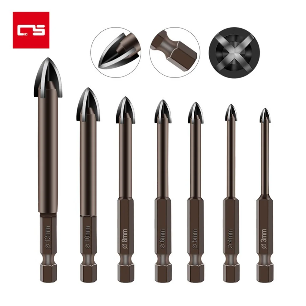 Glass Concrete Drill Bit Set Cross Hex Tile Ceramic Drill Bits Cemented Carbide Set Universal Drilling Tool Hole Opener for Wal