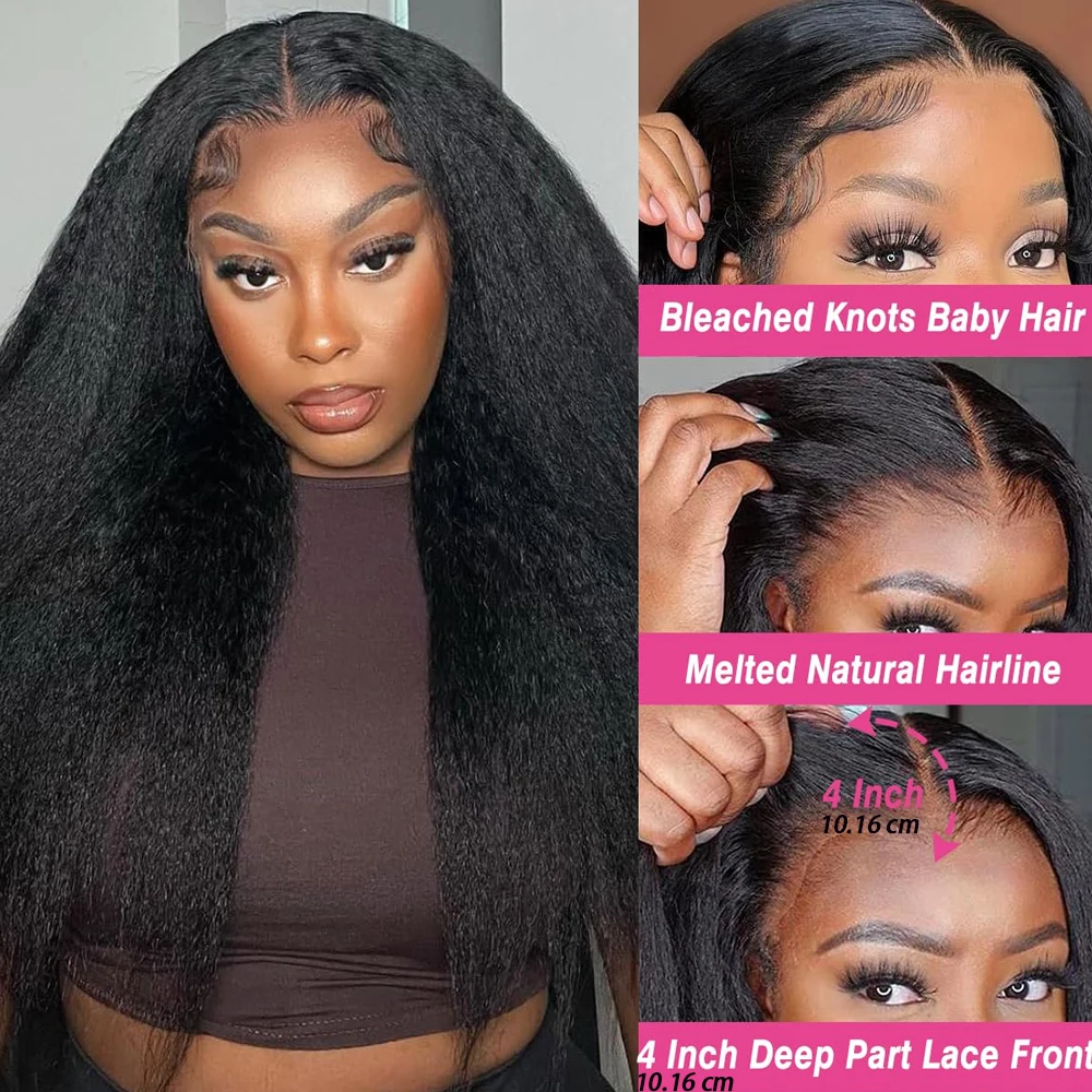 40Inches Kinky Straight Put On And Go Human Hair Wig 4C Yaki Straight 13x4 HD Glueless Lace Frontal Wigs for Women Pre Plucked 2