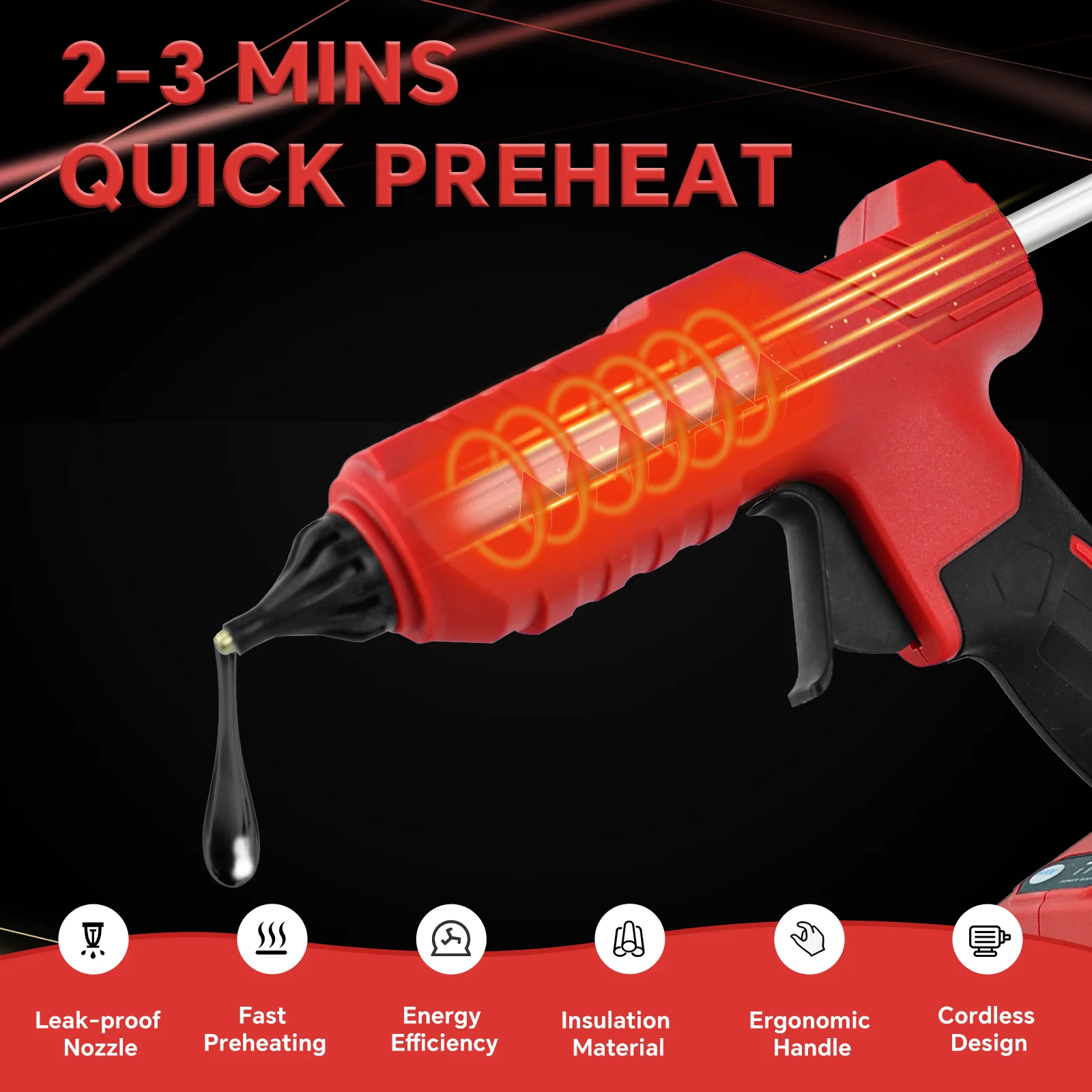 100W Cordless Electric Hot Melt Glue Gun Home Repair Tool with 10pcs 11mm Glue S