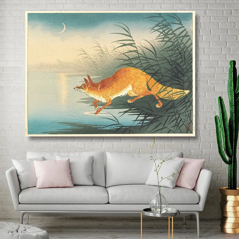 Smoking Cigar Lady Frog Fishing Vintage Poster Antique Funy Animal Wall Art  Canvas Print Cats Fox Wall Painting Home Decor Gifts