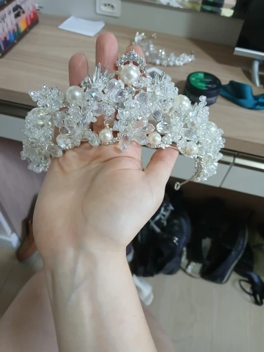 Bridal Tiara Crystal Pearl Wedding Crown Hair Accessories Luxury Bride Princess Diadem Headdress Headband Party Headwear Jewelry Floral headpiece photo review