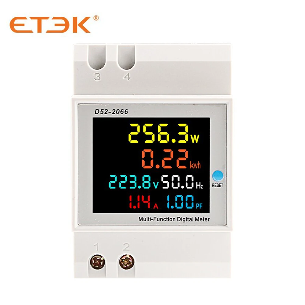 6in1 Din Rail AC monitor 110V 220V 380V 100A Voltage Current Power Factor Active KWH Electric Energy Frequency Meter EKD52 digital voltmeter
