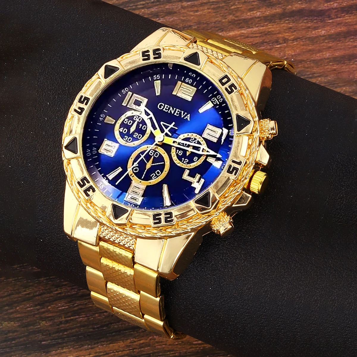 Elegant Men's Luxury Chronograph Watch Set - Stainless Steel Quartz Wristwatches