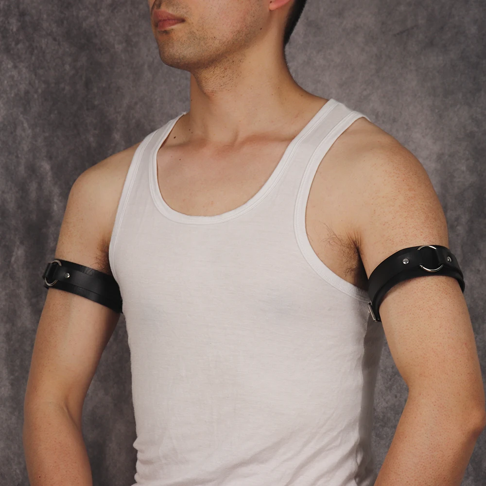 

Gothic Men Sexy Leather Armband O Ring Fetish Harness Belt Adjustable BDSM Bondage Body Exotic Tanks Cosplay Bracelet Gay Costum