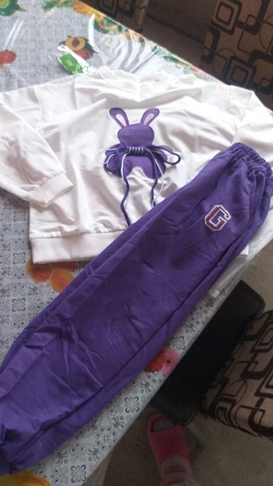 Fashion Toddler Baby Girl Fall Clothes Sets Kids Sports Cartoon Rabbit Sweatshirt Pants 2Pcs Suits Teenage Tracksuit Outfits photo review