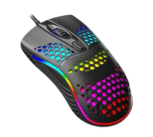 Mouse óptico com fio USB RGB para computador e notebook.