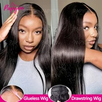 6x4 Perruque Cheveux Humain Sans Colle Perruque Lisse Pré-épilée Glueless Wigs Human Hair Drawstring Dentelle Frontale Perruque 1