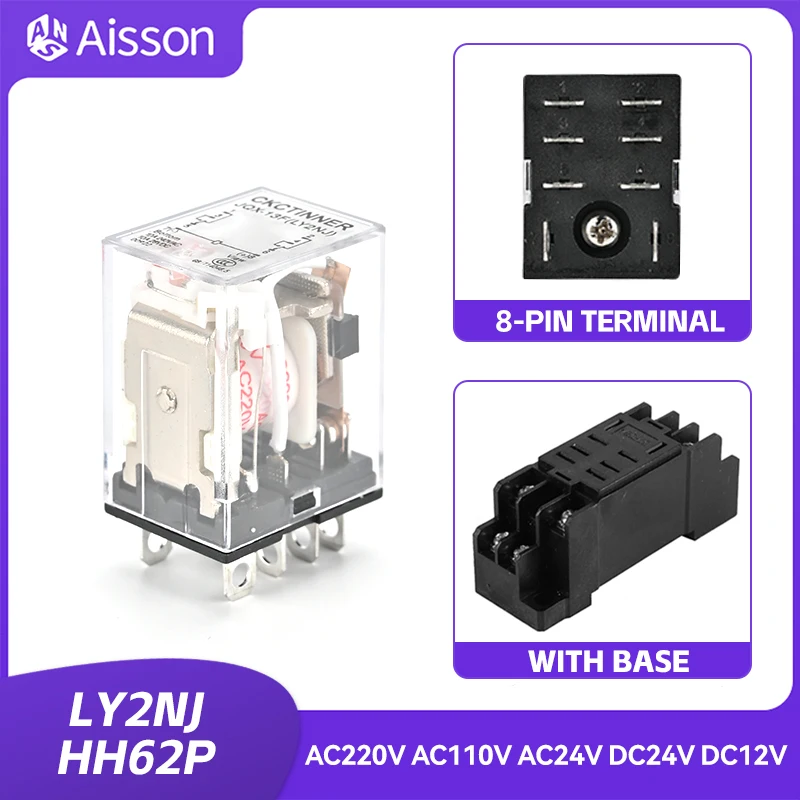 MK2P-I Power Relay DC 110V Coil DPDT 8-Pin With PF083A Plug-in Socket Base - 10A Contact Capacity
