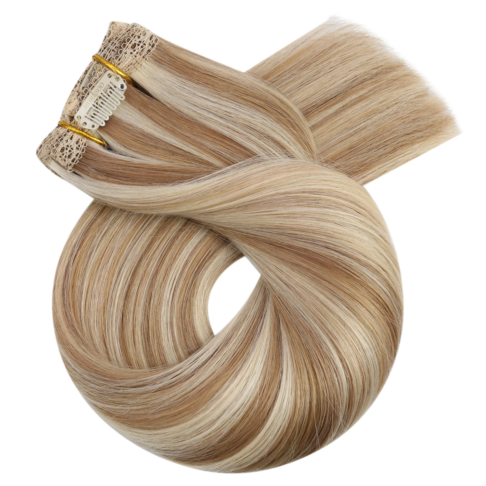 Moresoo Clip in Hair Extensions Real Human Hair Brazilian Natural Straight Double Weft Full Head Clip in Human