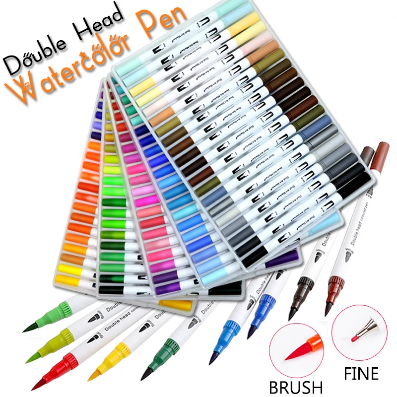 120PCS Colors Dual Tip Brush Hand Painted Marker Pens Art Watercolor Fineliner Drawing Painting Stationery for Coloring Manga watercolor painting introductory tutorial books aquarela coloring technique books antiquity characters hand drawn painting album