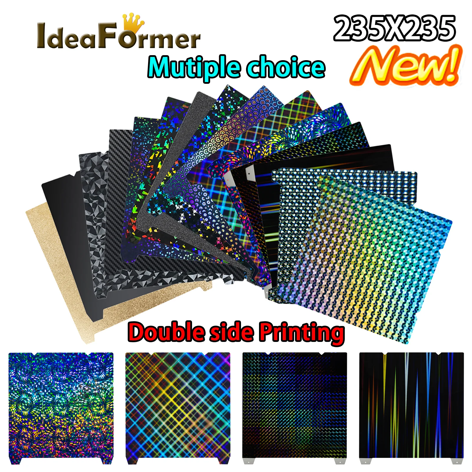 Für Ender 3 V3 SE 235 x 235 mm Textur PEI Smooth PEO PET PEF Blatt Federstahl-Bauplatte für Creality K1/ Ender3 V3-SE/S1 Pro.