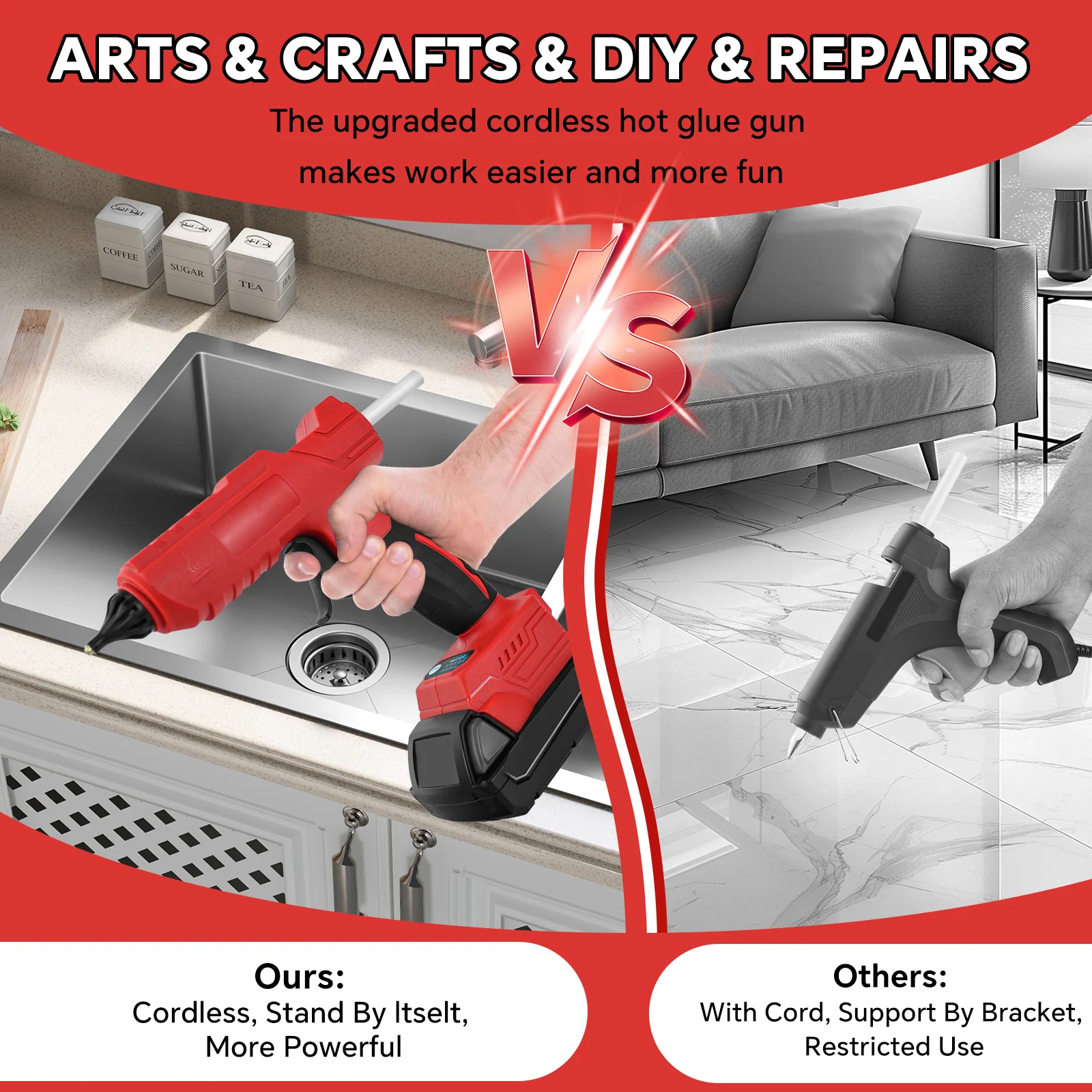 100W Cordless Electric Hot Melt Glue Gun Home Repair Tool with 10pcs 11mm Glue S