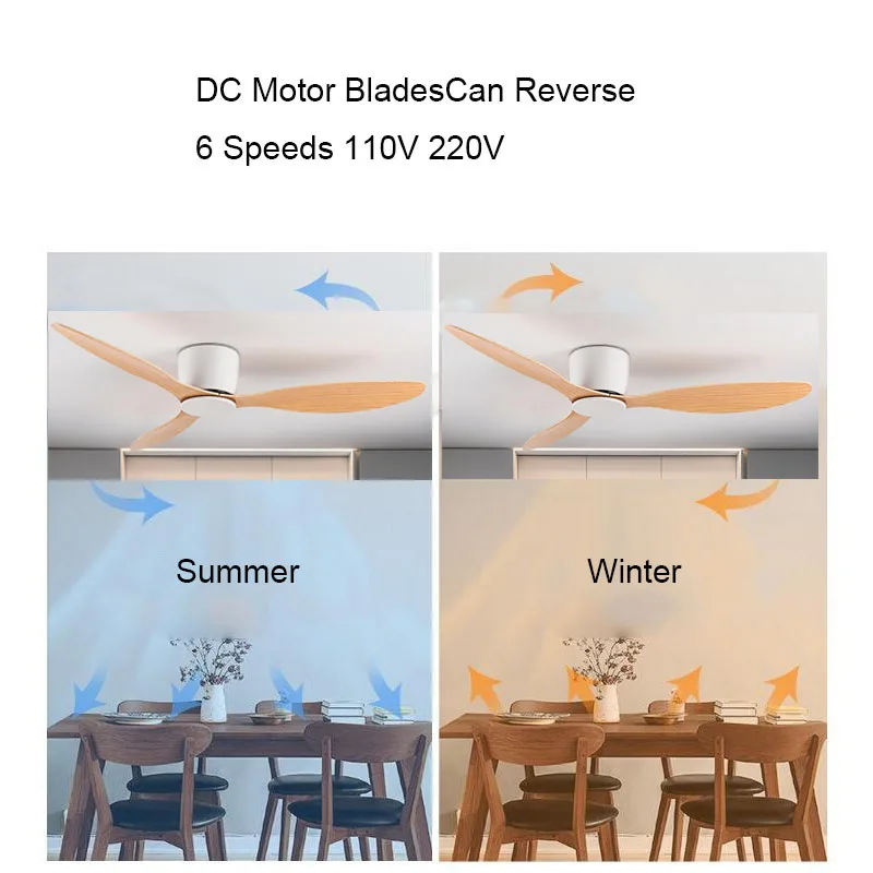 42 52 Inch Ceiling Fans No Light DC Motor Remote Control Cooling Fans Lamp Low Floor Ceiling Fan White wood Black Color FANS 3