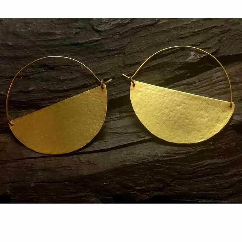 Brass hoop earrings, semicircular hoop earrings, half-moon hoop earrings, Bohemian hoop earrings, geometric hoop earrings
