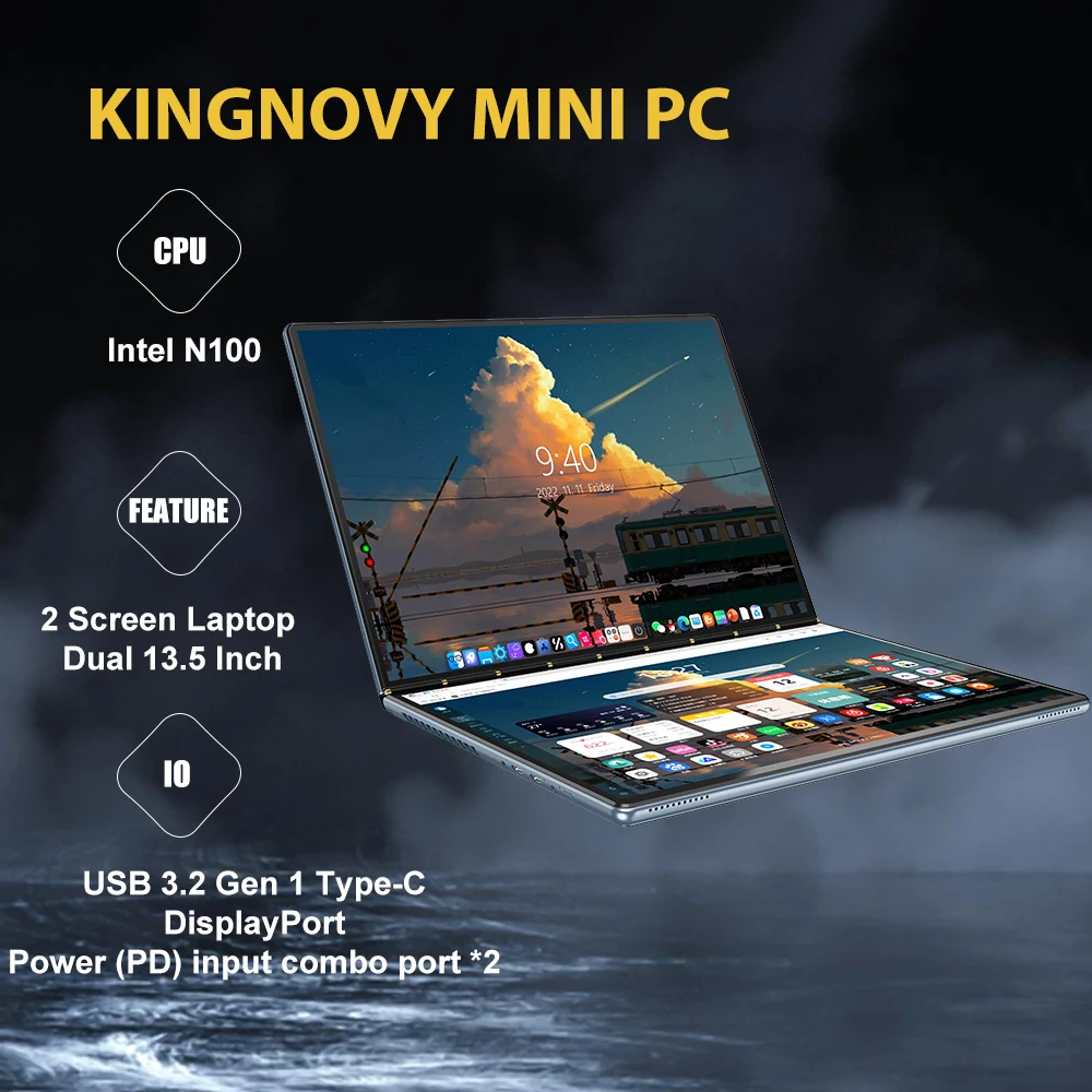 

Kingnovy 13,5 дюймовый экран + 13,5 "сенсорный экран, ноутбук, компьютер для студентов колледжа и бизнеса Intel N100 (3,40 ГГц)