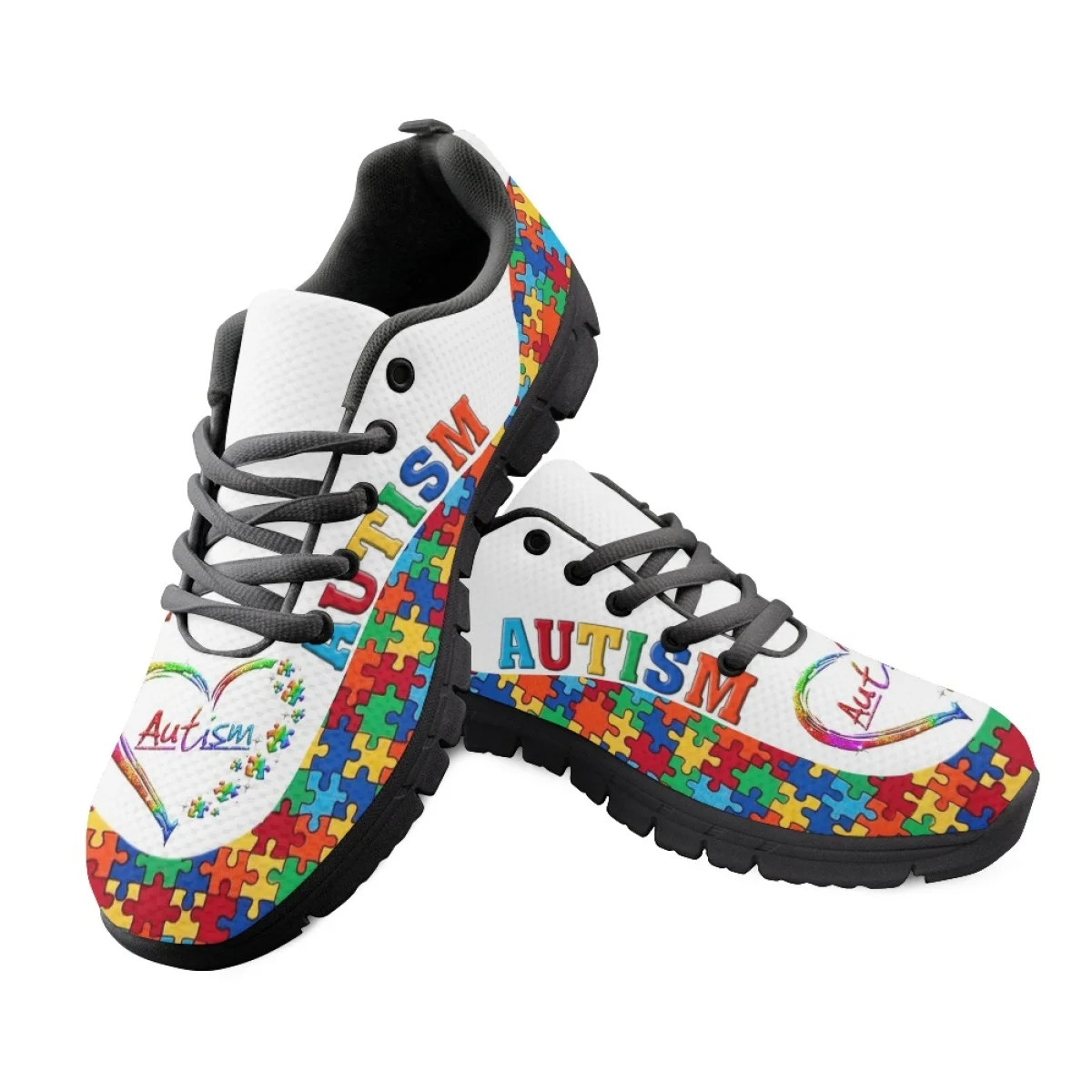 INSTANTARTS 2023 New Sneakers Autism Awareness Love Pattern Women's Casual Flats Outdoor Lightweight Sport Skateboard Shoes Gift
