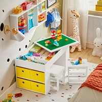 SoBuy KMB75-W Table pour enfants avec 2 chaises, ensemble table et chaise pour enfants, groupe de sièges pour enfants avec rangement, table de jeu, blanc, 87x50x50cm 2