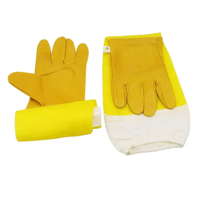 1Pair Méhészeti Kesztyű Védő Ujjai Lélegzetelállító Sárga Háló Anti -Méh/Szúrásbőr Hosszú A Méhészhez - Image 2