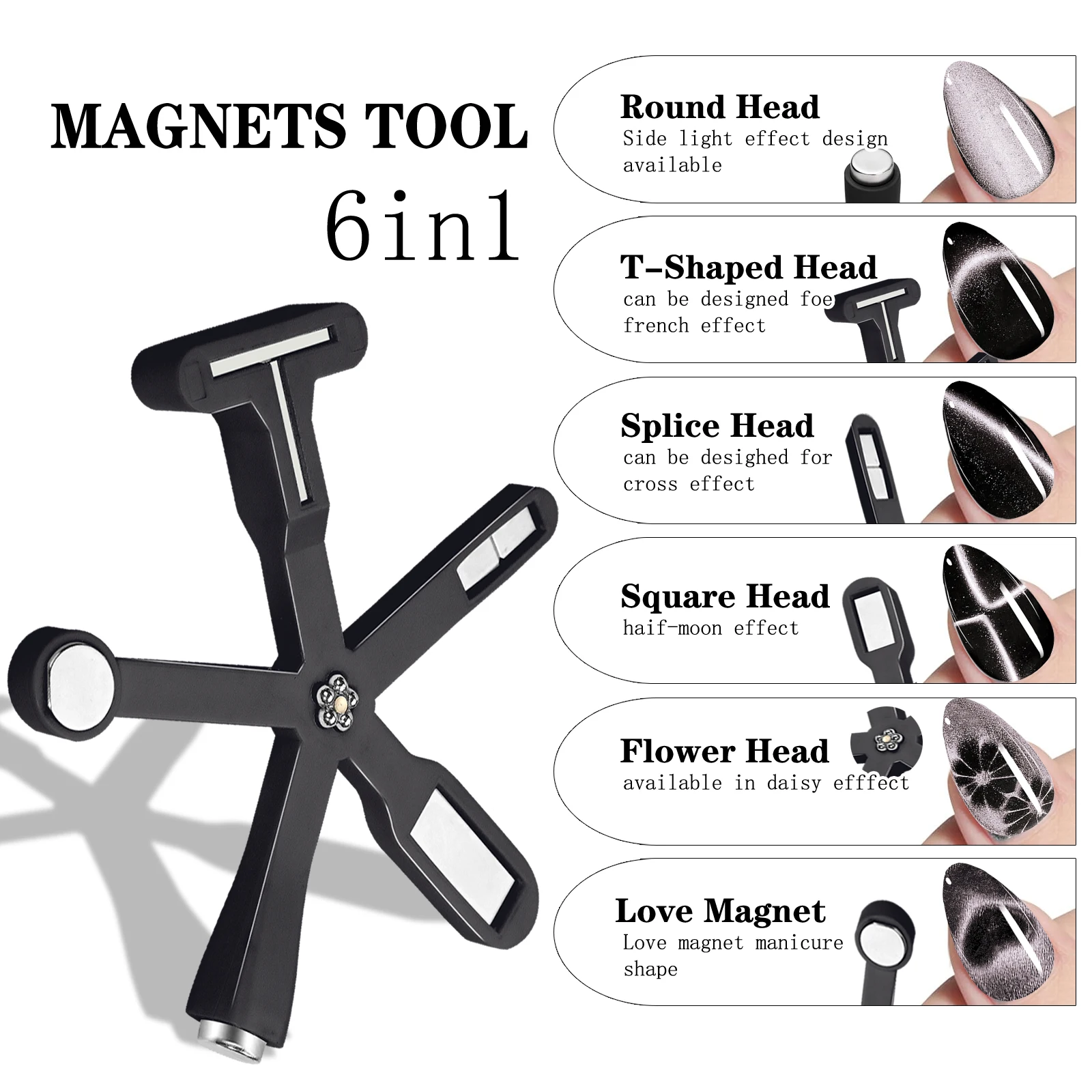 Magnetic Nail Art Tools 6 in 1 multifunctional five-pointed star cat eye nail art magnetic stick suitable for UV/LED gel nail art design special tools