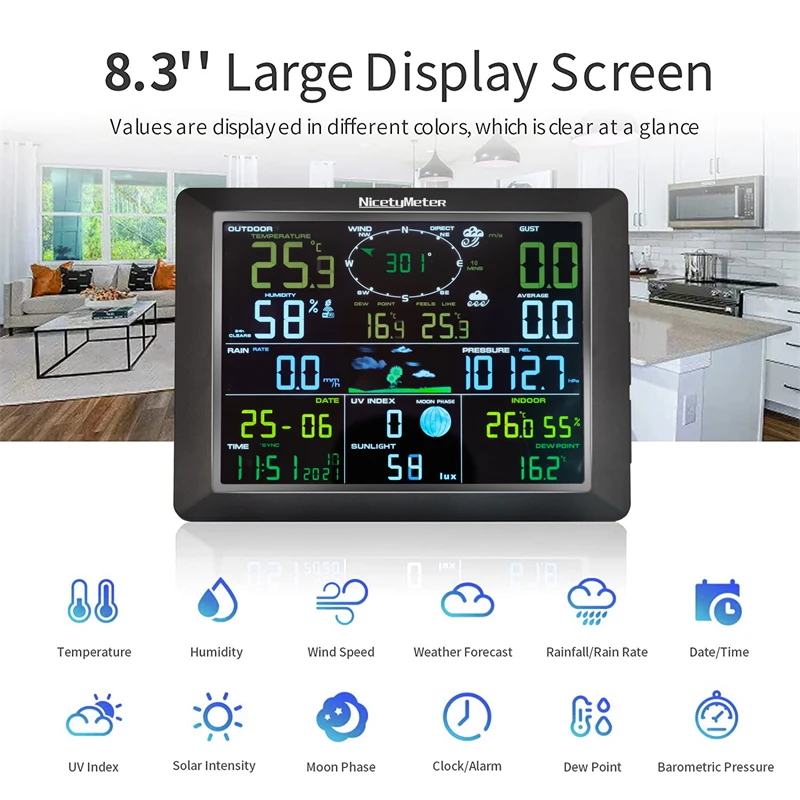 A5e04a1959fe1442cb604851687911bd4U 0310 Professional WiFi Weather Station Internet Wireless with Outdoor Sensor Rain Gauge Weather Forecast Wind Gauge Meter