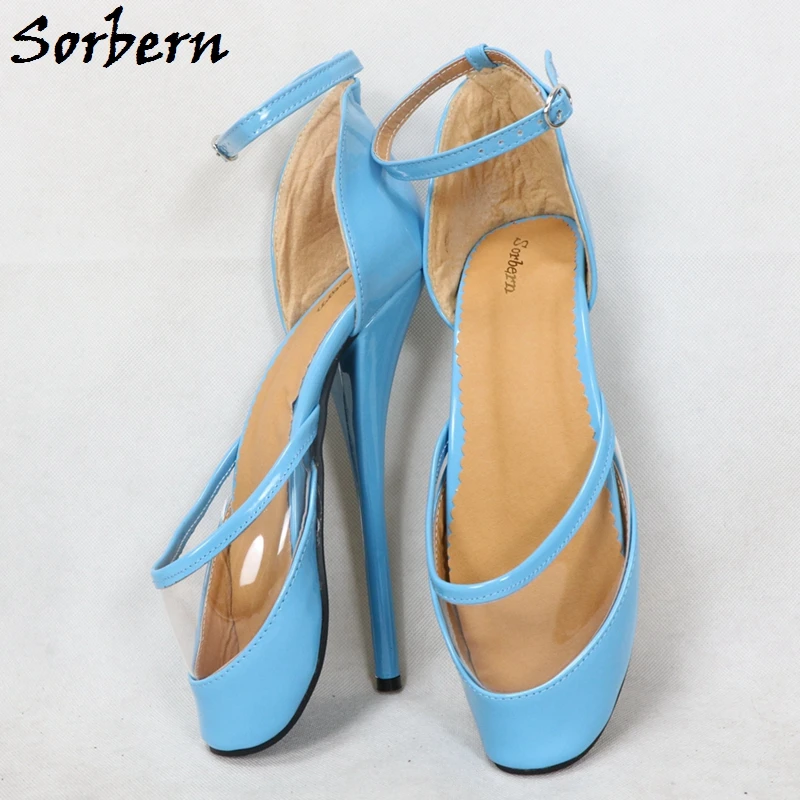 

Sorbern Sexy Fetish Shoes Ballet Heel Shoes Stilettos Ankle Strap Transparent PVC No Heels Women 18cm High Heels Custom Color