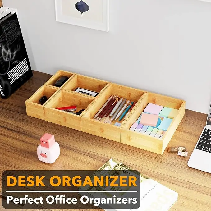 **6-Piece Bamboo Drawer Organizer Set** 5
