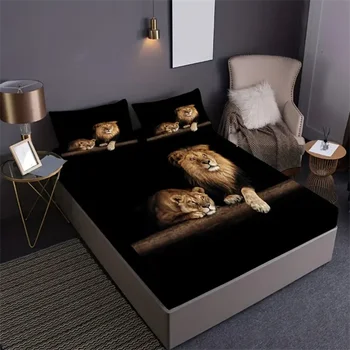 Luxurious Lion-Themed Fitted Sheet Set 2/3pcs - Ultra-Soft, Animals Fabric with Deep Pocket - Ideal for Bedroom and Dorm Room 4