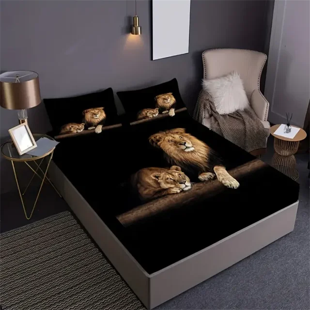 Luxurious Lion-Themed Fitted Sheet Set 2/3pcs - Ultra-Soft, Animals Fabric with Deep Pocket - Ideal for Bedroom and Dorm Room 4