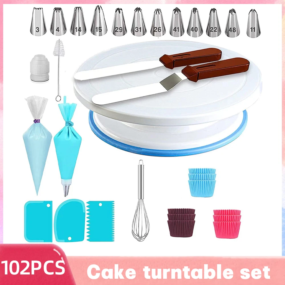 Cake Turntable Cake Decorating Table 66/102PCS Household Baking Tools DIY Decorating Turntable Plastic 10 Inch Kitchen Gadgets cake turntable,baking supplies,cake tools