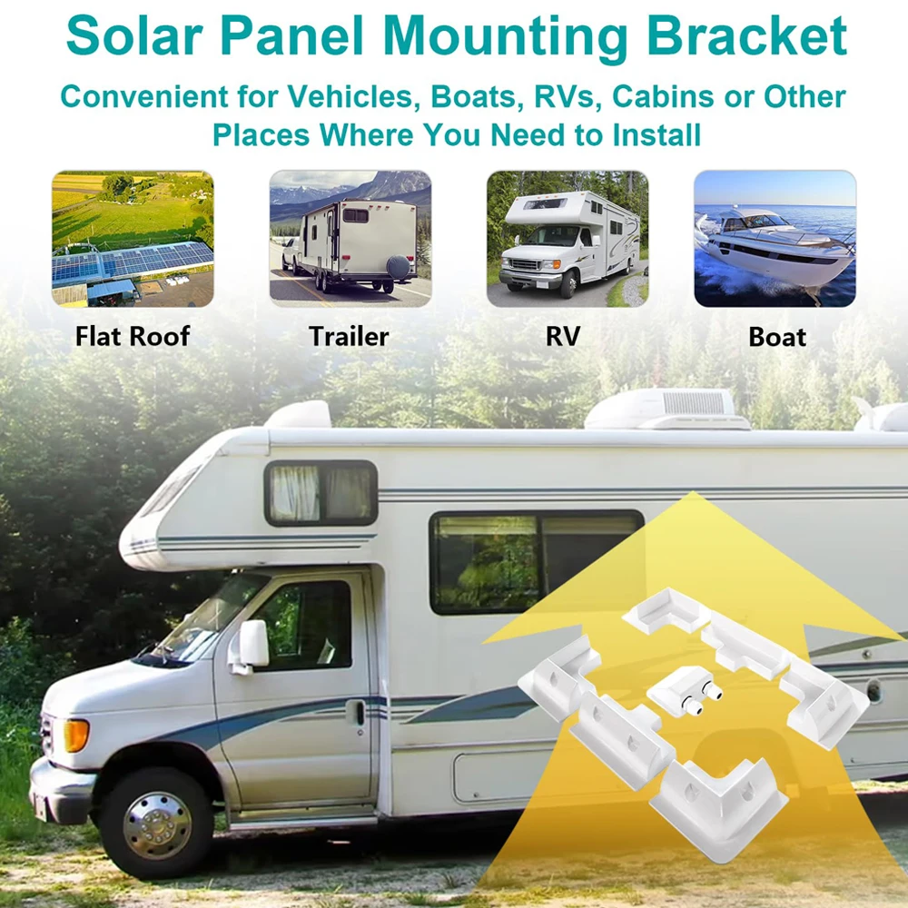 RV Top Roof Solar Panel Mounting Bracket Solar ABS Fixing Bracket Kit Wire Box White And Black For Caravan Boat Yacht Motorhome solar panel mounting set