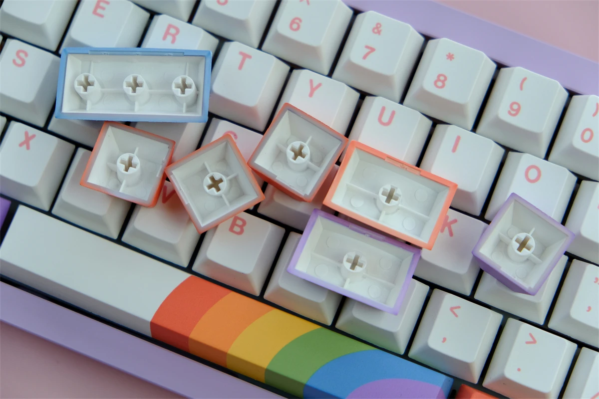Chaves Gmk Rainbow Keycaps Cereja Perfil Pbt Tintura Sublimação Teclado Mecânico para mx Switch com Mudança 1.75u 129 - Imagem 4